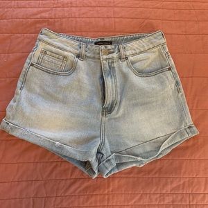 Light Acid Denim Wash High Waisted Cuffed Shorts